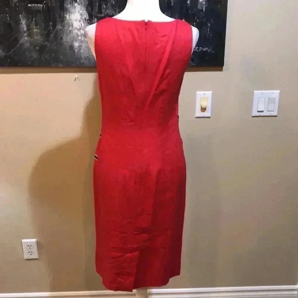 Sharon Young Red with Embroidered Bow Front Linen Sheath Dress-Size 2 - Picture 2 of 6